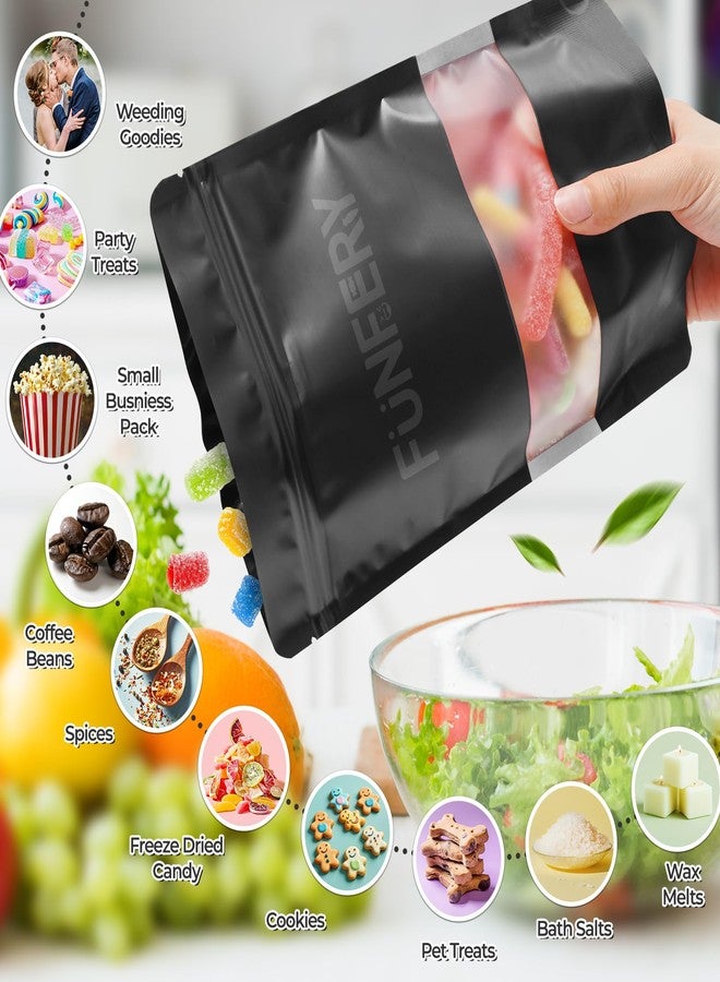 Funfery 100 Pcs Black 4x6 Smell Proof Packaging Bags,Mylar Clear Bags for Food Storage,Sealable Bag for Packaging,Stand Up Pouches with Window,ReSealable Bag for Small Business,Cookies,Candy - Image 5