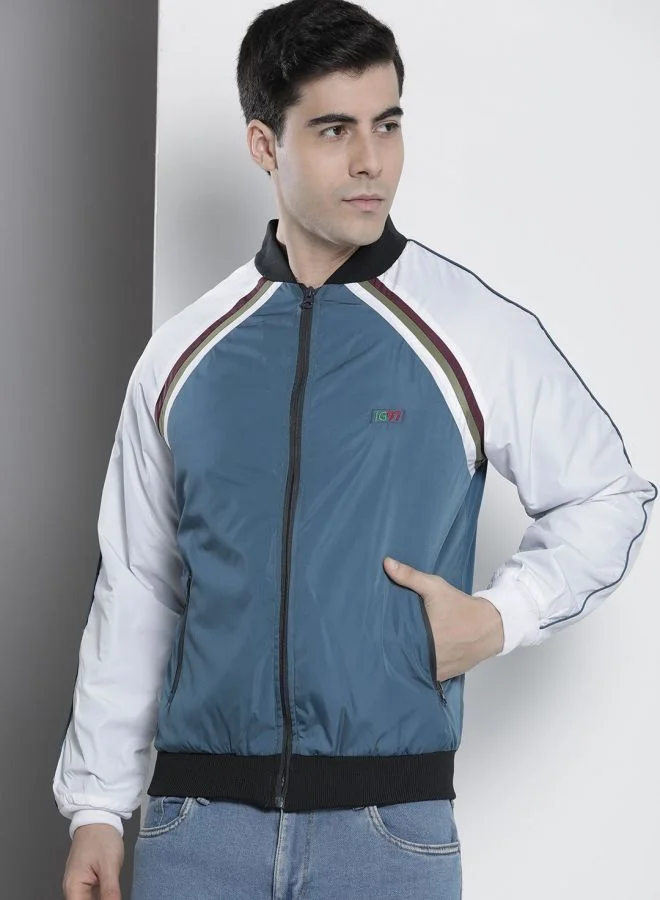 ذا انديان كراج كو The Indian Garage Co Men Slim Fit Colour Blocked Round Neck Long Sleeves Jacket