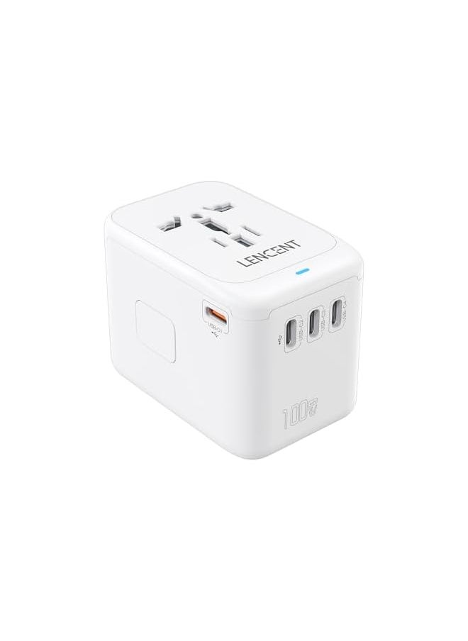 Lencent LENCENT 100W International Travel Adapter, GaN Universal Travel Adapter with 1 USB-A & 4 Type C Power Adapter, Fast Charger for Phone,Laptops, Worldwide Plug Adapter for USA/UK/EU/AUS, White  - Image 2