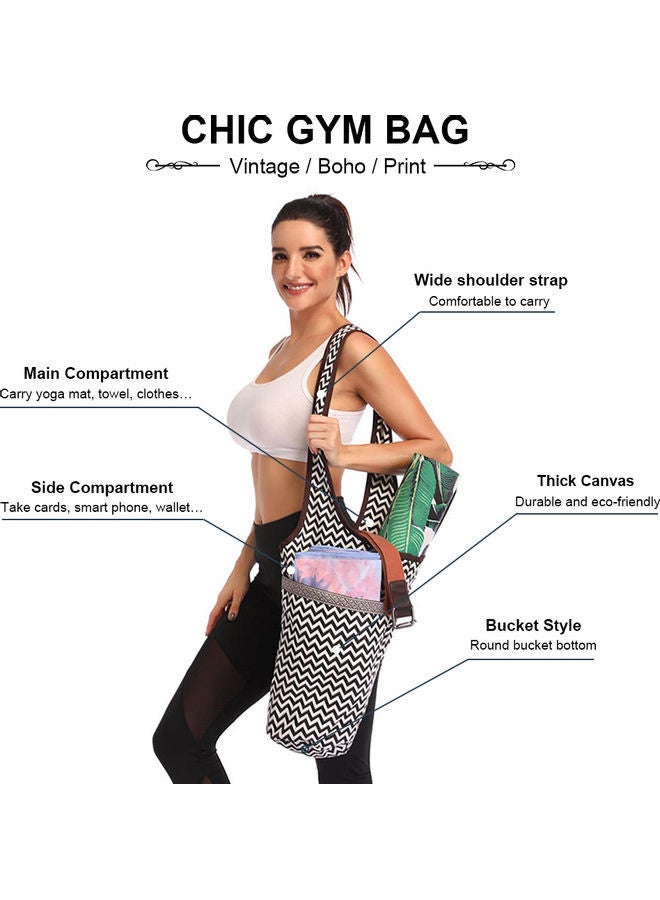 NIBEMINENT Yoga Mat Bag Canvas Shoulder Bags Vintage Printed Zipper Pocket White 25.00*3.00*24.00cm - Image 3