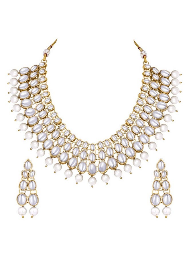 Aheli Faux Kundan Beaded Necklace Earring Set Indian Wedding Ethnic Bollywood Fashion Jewelry For Women White  - Image 1