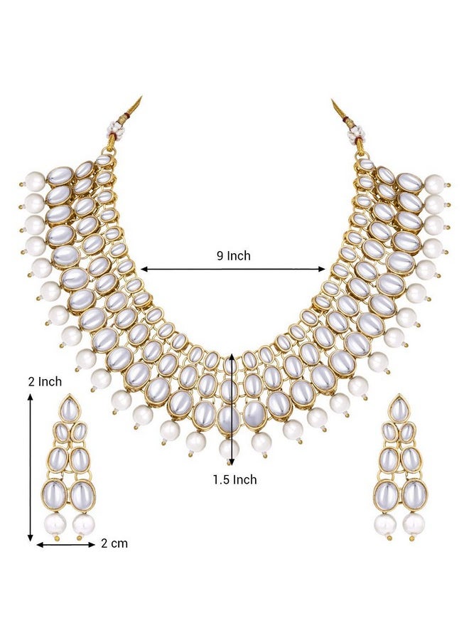Aheli Faux Kundan Beaded Necklace Earring Set Indian Wedding Ethnic Bollywood Fashion Jewelry For Women White  - Image 4