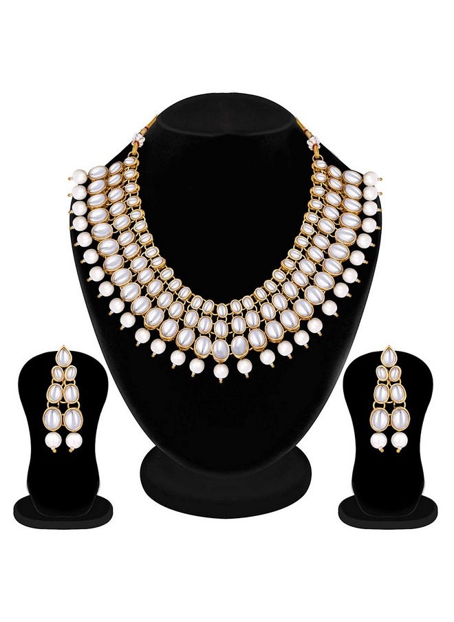 Aheli Faux Kundan Beaded Necklace Earring Set Indian Wedding Ethnic Bollywood Fashion Jewelry For Women White  - Image 2