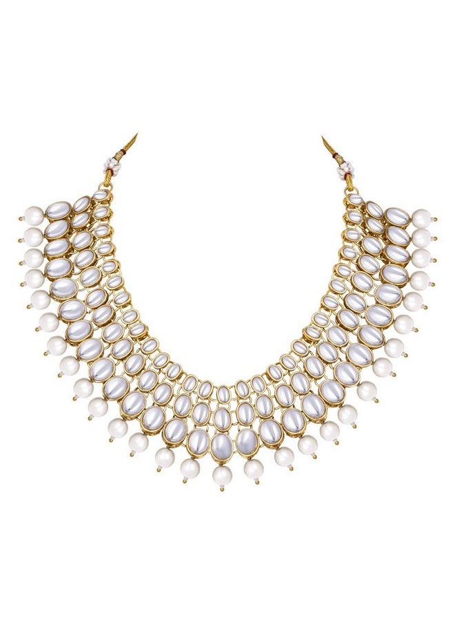 Aheli Faux Kundan Beaded Necklace Earring Set Indian Wedding Ethnic Bollywood Fashion Jewelry For Women White  - Image 5