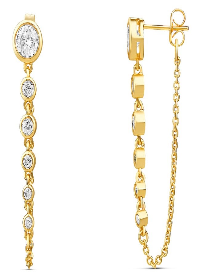 MILLA Dangle Earrings for Women - Cute Designer Earrings for Women Trendy Gold Chain Earrings & Sterling Silver Dangly Earrings (Round CZ / 14K Gold Plated) - Image 1