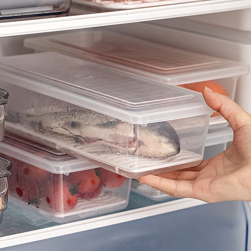 OneFire Fridge Storage Food Container With Removable Drain Plate And Lid Fridge Storage Box Stackable Plastic Zer Storage Containers To Keep Fresh For Fish, Meat, Vegetables, Fruits (Pack Of 4) - Image 5