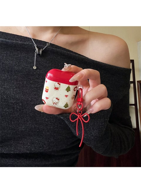 Ins Cartoon Splash Ink Fries Kitty Suitable For Airpods4/3 Headphone Protective Case 2pro Second And Third Generation New-Color:Spliced Splash-ink French Fries Kitty Headphone Cover Shell + Bow Pendant-Applicable Models:For Apple Airpods 4