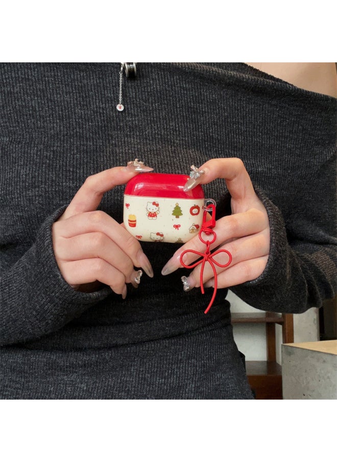 Generic - Ins Cartoon Splash Ink Fries Kitty Suitable For Airpods4/3 Headphone Protective Case 2pro Second And Third Generation New-Color:Spliced Splash-ink French Fries Kitty Headphone Cover Shell + Bow Pendant-Applicable Models:For Apple Airpods 4 - Image 1