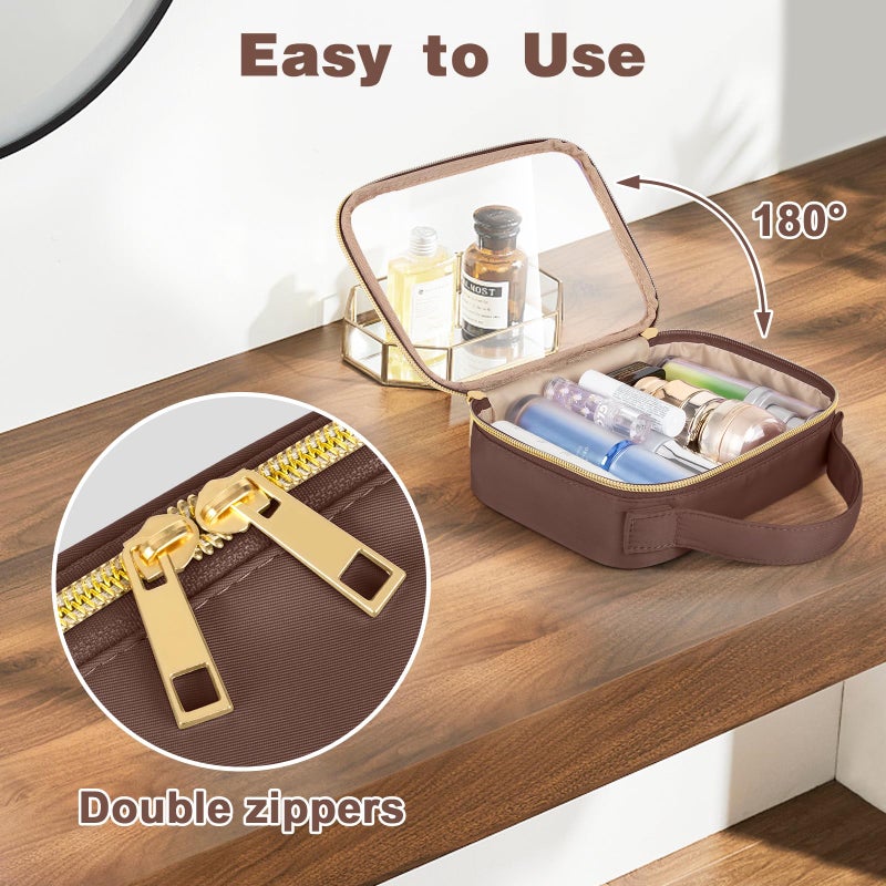 Wedama TSA Approved Toiletry Bag, 2 Pack Clear Makeup Bags with Handles, Quart Size PVC Clear Cosmetic Bags for Women and Men, Carry on Airport Airline Compliant Bag, Brown - Image 4