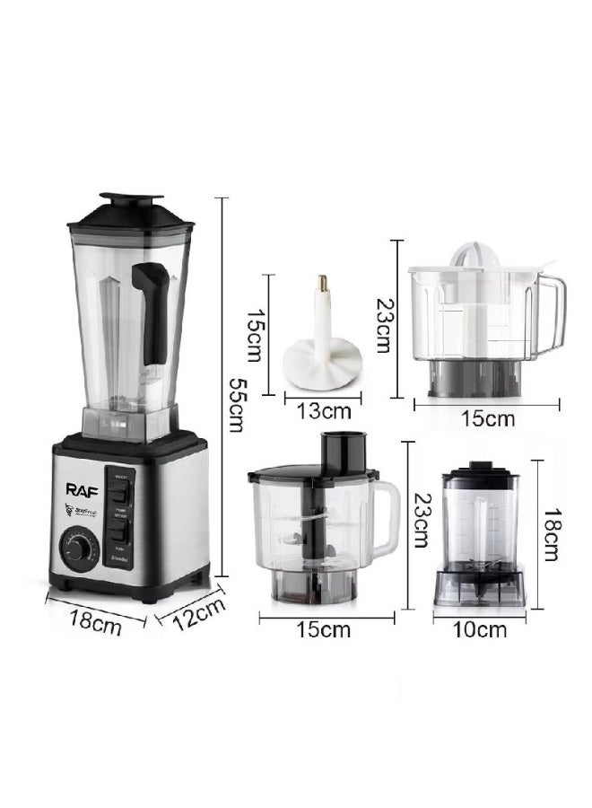 The RAF Model R.2880 is a versatile appliance (a 5-in-1 blender and food processor) known for its high-performance capabilities. Here are its key specifications and current market prices in Egypt:  Power: A powerful 2600-watt motor designed for heavy-duty tasks and crushing ice. Capacity: A large mixing bowl with a capacity ranging from 3 to 5 liters (depending on the included attachments). Speeds: Features a control dial with 15 different speed settings, plus a pulse function. Blades: Equipped with 6 to 8 stainless steel blades to ensure smooth and rapid blending. Functions: Serves as a juice blender, meat grinder, spice and nut grinder, and fruit juicer. Code: 10300023 - Image 2