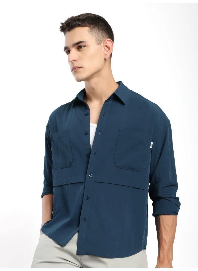 Beyoung Navy Pleated Shirt
