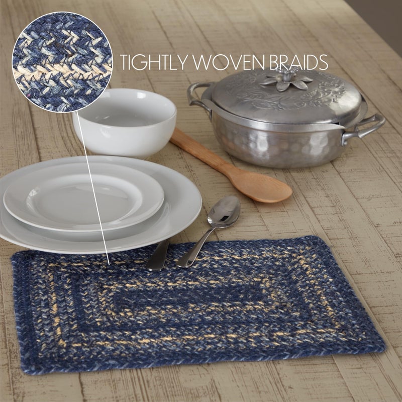 VHC Brands Farmhouse Great Falls Blue Table Placemat, Blue White, Jute Blend, Rectangle, 10x15 Inches - Image 3