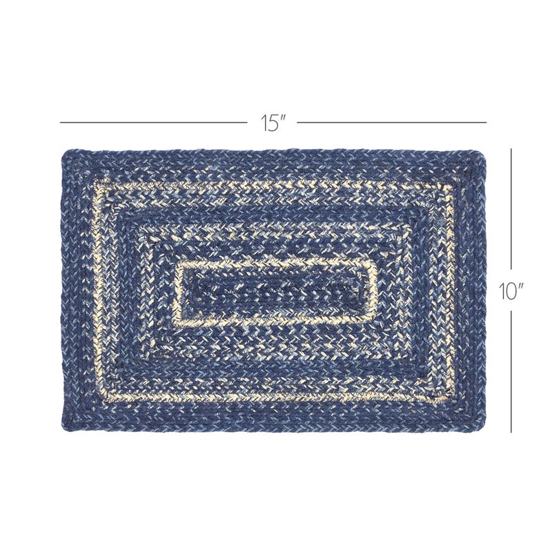 VHC Brands Farmhouse Great Falls Blue Table Placemat, Blue White, Jute Blend, Rectangle, 10x15 Inches - Image 2
