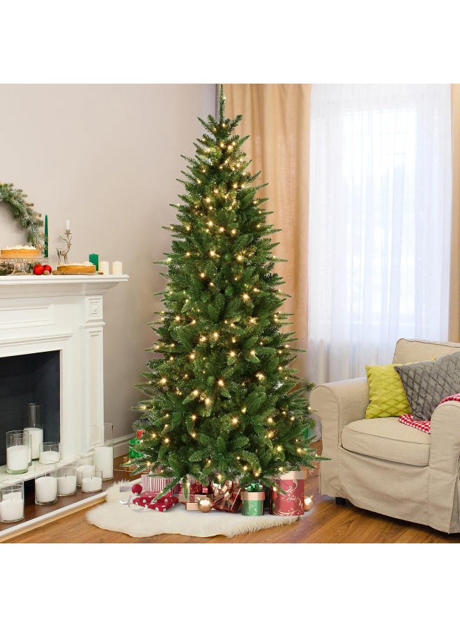 AUTOYSUR 4ft / 5ft / 6ft / 7ft / 8ft / 10ft Pre-Lit Artificial Pencil Green Christmas Tree with Warm White 150 / 200 / 300 / 400 / 500 /650  LED Lights, Hinged Realistic Slim Xmas Tree w/Sturdy Metal Stand, 424 / 610 / 850 / 1180 / 1612 / 2152 Tips for Home, Office, Party Decoration Indoor - Image 1