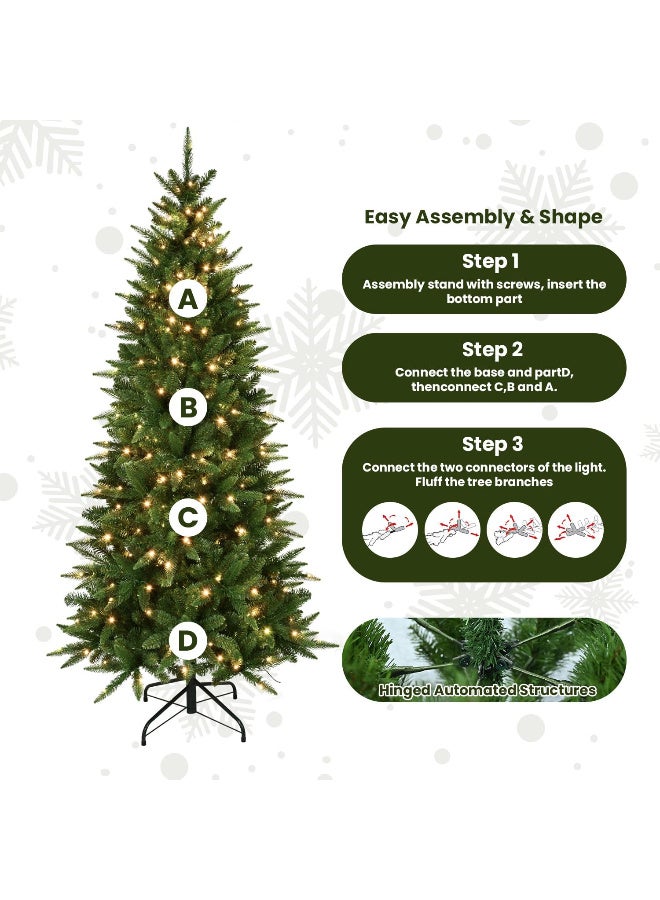 AUTOYSUR 4ft / 5ft / 6ft / 7ft / 8ft / 10ft Pre-Lit Artificial Pencil Green Christmas Tree with Warm White 150 / 200 / 300 / 400 / 500 /650  LED Lights, Hinged Realistic Slim Xmas Tree w/Sturdy Metal Stand, 424 / 610 / 850 / 1180 / 1612 / 2152 Tips for Home, Office, Party Decoration Indoor - Image 4