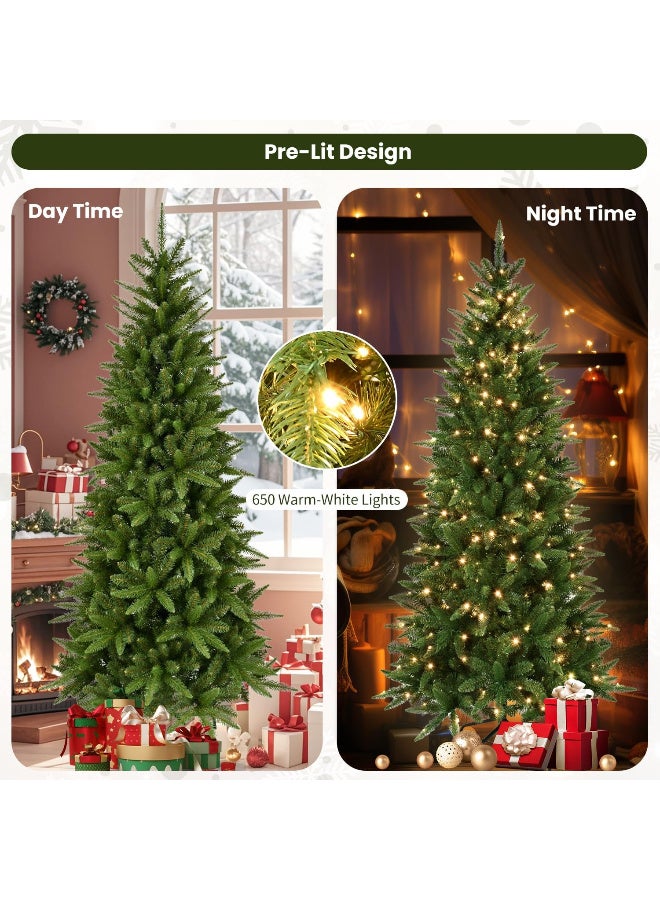 AUTOYSUR 4ft / 5ft / 6ft / 7ft / 8ft / 10ft Pre-Lit Artificial Pencil Green Christmas Tree with Warm White 150 / 200 / 300 / 400 / 500 /650  LED Lights, Hinged Realistic Slim Xmas Tree w/Sturdy Metal Stand, 424 / 610 / 850 / 1180 / 1612 / 2152 Tips for Home, Office, Party Decoration Indoor - Image 3