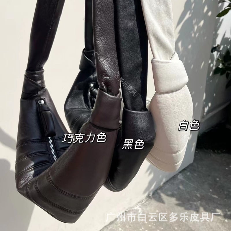 High quality super soft! Sheepskin horn bag genuine leather shoulder messenger bag niche design can be praised dumplings bag Dark chocolate without logo
