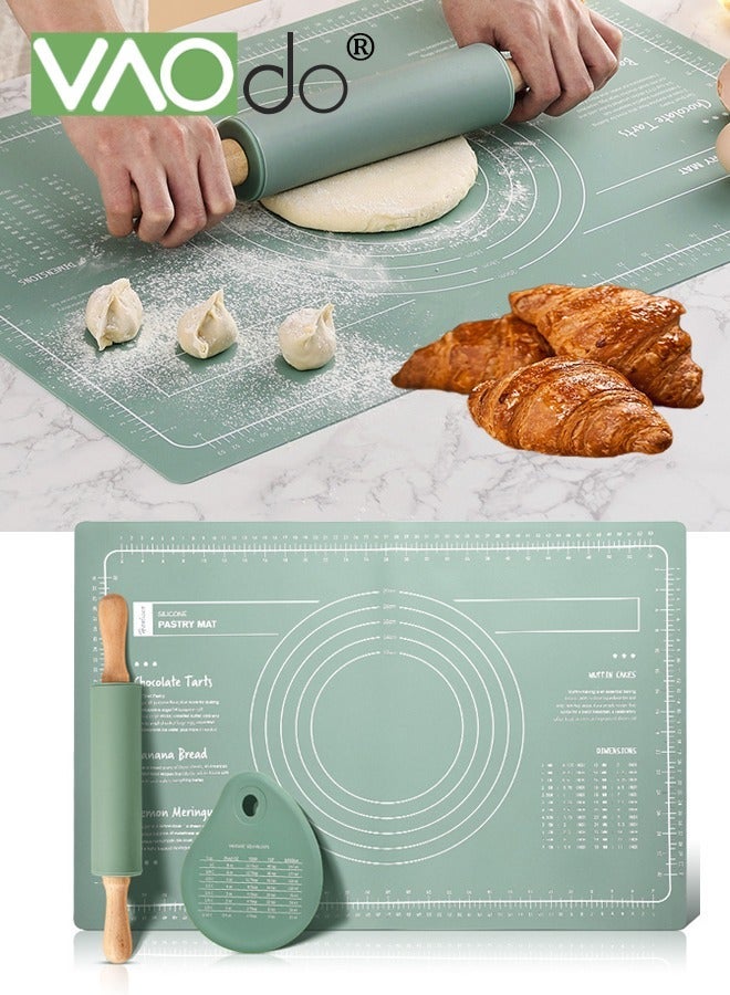 VAOdo Thickening Silicone Baking Mat with Rolling Pins Food Grade Silicone Reusable Non-Stick Pastry Mat for Pastry Rolling with Measurements Liner Heat Resistance Table Placemat Pad Pastry Board BPA Free - Image 1