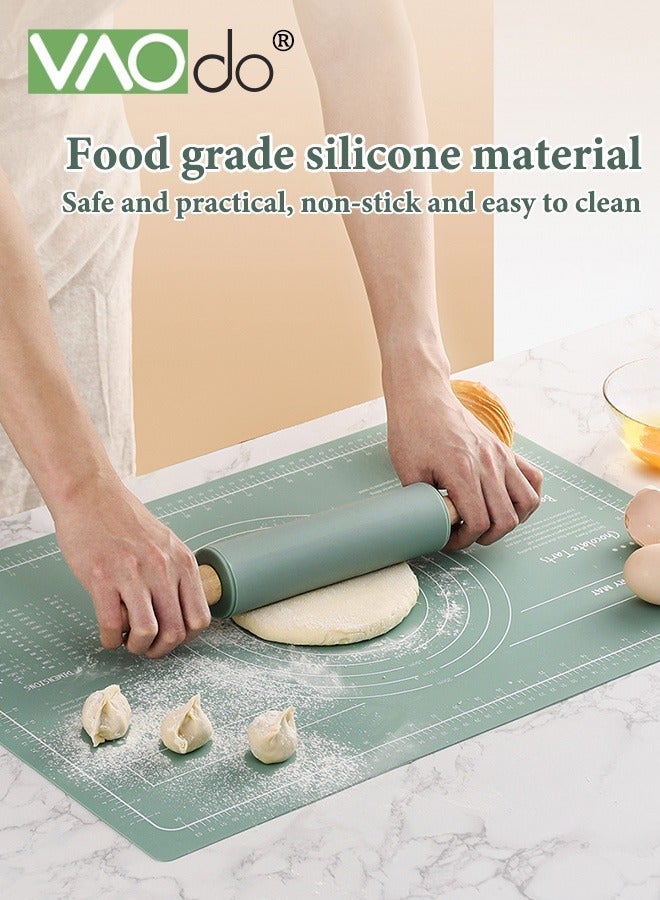 VAOdo Thickening Silicone Baking Mat with Rolling Pins Food Grade Silicone Reusable Non-Stick Pastry Mat for Pastry Rolling with Measurements Liner Heat Resistance Table Placemat Pad Pastry Board BPA Free - Image 3