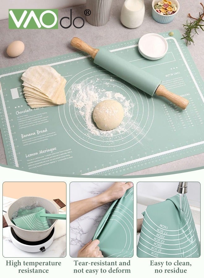 VAOdo Thickening Silicone Baking Mat with Rolling Pins Food Grade Silicone Reusable Non-Stick Pastry Mat for Pastry Rolling with Measurements Liner Heat Resistance Table Placemat Pad Pastry Board BPA Free - Image 5