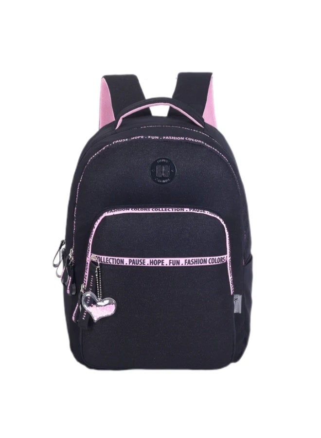 Pause Cosmic Heart Backpack, 19 Inch, Black with Pink Accents - Image 1