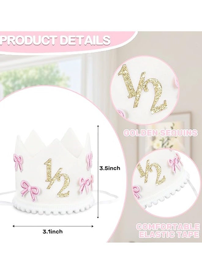 Bow 1/2 Birthday Crown - 6 Months Birthday Decorations,Little Princess Crown for Pink Bow Half Way to One Decoration - Image 2