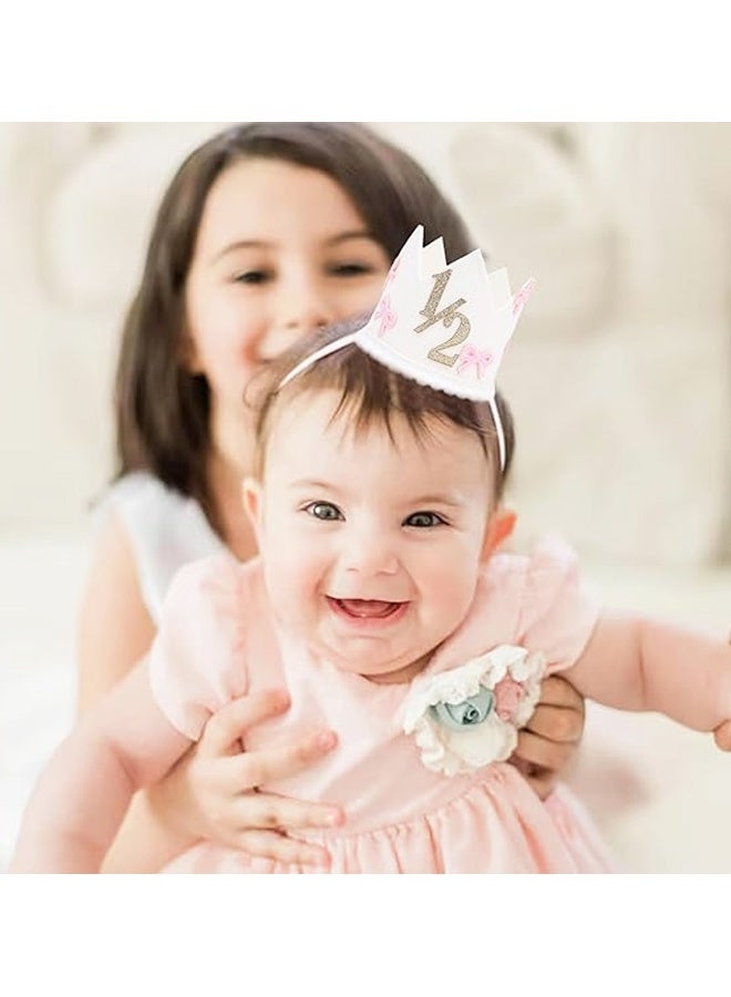 Bow 1/2 Birthday Crown - 6 Months Birthday Decorations,Little Princess Crown for Pink Bow Half Way to One Decoration - Image 5
