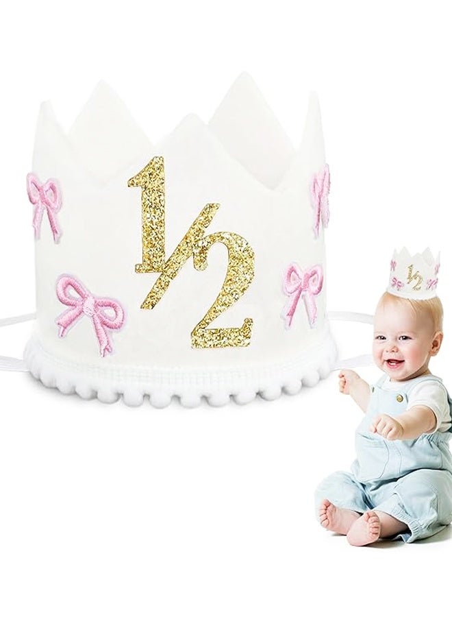 Bow 1/2 Birthday Crown - 6 Months Birthday Decorations,Little Princess Crown for Pink Bow Half Way to One Decoration - Image 1