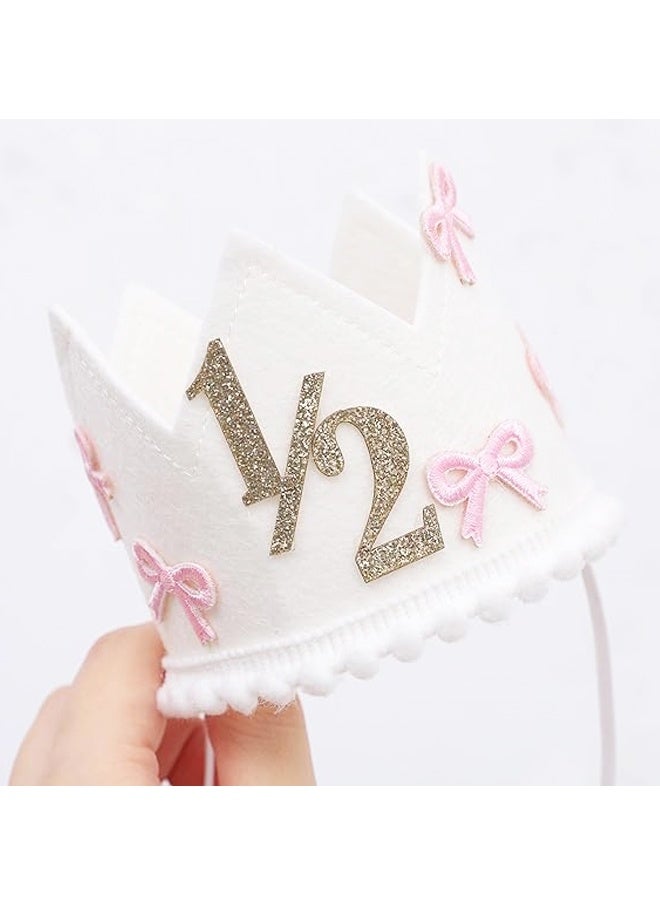 Bow 1/2 Birthday Crown - 6 Months Birthday Decorations,Little Princess Crown for Pink Bow Half Way to One Decoration - Image 3