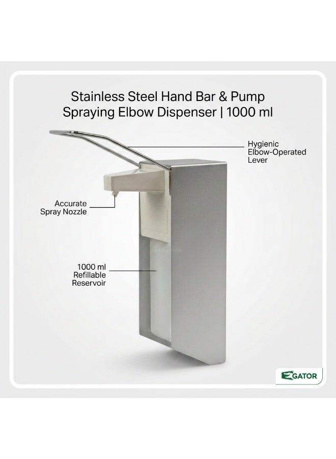 Gator Hand Soap, Sanitizer, Gel, & Liquid Dispenser | Manual Dispensing Mechanism | Elbow-Operatable | Wall-Mountable | Suitable For Bathrooms, Kitchens, Showers, & More | 1000 ML - Image 2