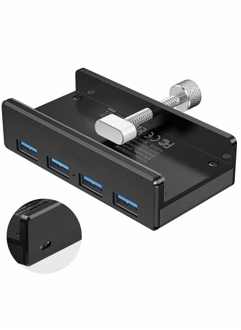 USB Hub 3.0, Desk USB Hub 4 Port Aluminum Clamp Hub with Durable Adjustable Clip,  Desktop Powered USB Hub for iMac /Laptop/PC (Black)
