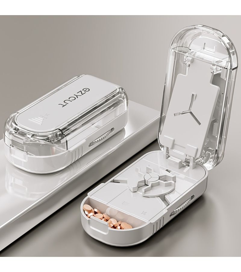 Three Part Medicine Splitter Off White Portable Travel Pill Dispensing Tool Suitable For Various Pills - Image 2