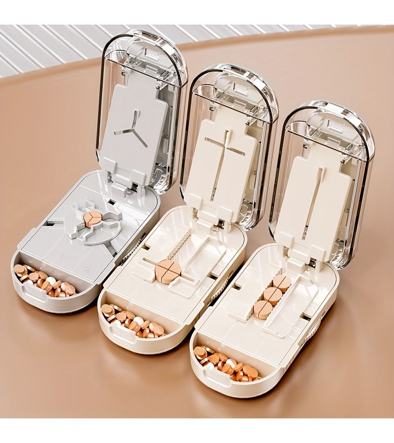 Three Part Medicine Splitter Off White Portable Travel Pill Dispensing Tool Suitable For Various Pills - Image 1
