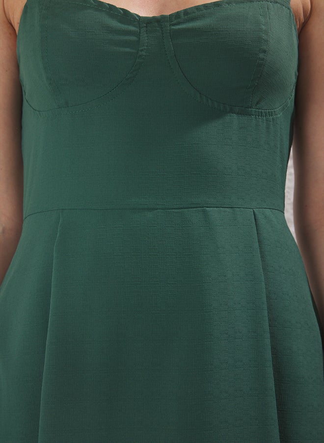 trendyol Emerald Green Waist Opening Linen Look Midi Woven Dress - Image 3