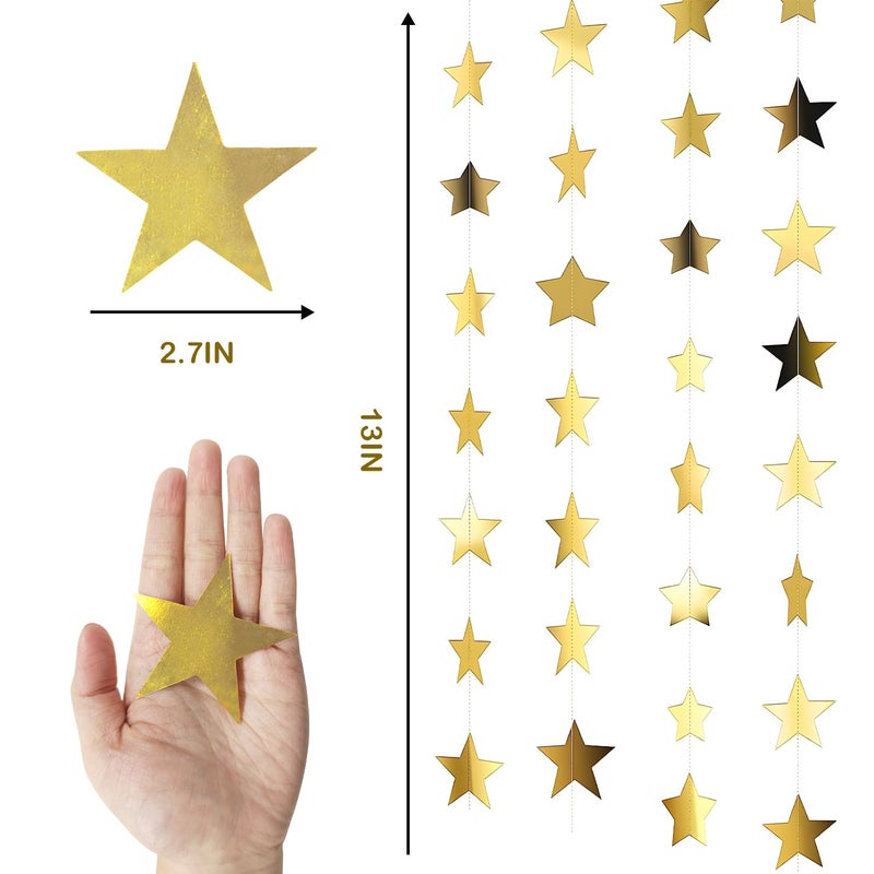 YUQILIN 158 Feet 12 PCS Glitter Gold Star Garland Banner Decoration, Reflective Sparkle Little Star Paper Hanging Decor Double Side Star Streamer Bunting for Party Wedding Christmas Birthday Festival - Image 2