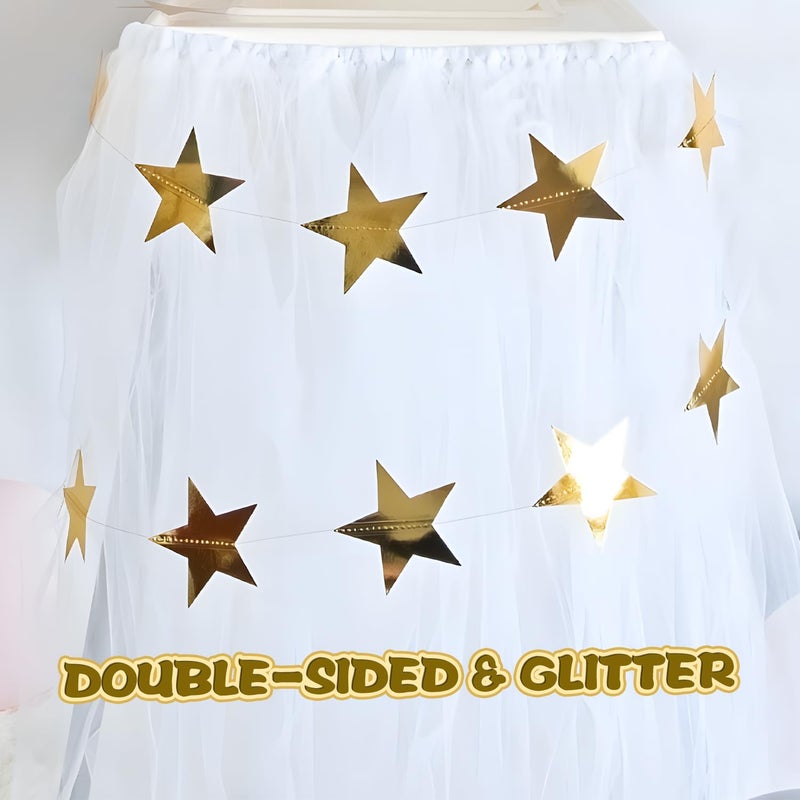 YUQILIN 158 Feet 12 PCS Glitter Gold Star Garland Banner Decoration, Reflective Sparkle Little Star Paper Hanging Decor Double Side Star Streamer Bunting for Party Wedding Christmas Birthday Festival - Image 4
