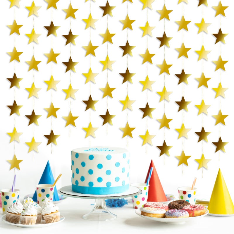 YUQILIN 158 Feet 12 PCS Glitter Gold Star Garland Banner Decoration, Reflective Sparkle Little Star Paper Hanging Decor Double Side Star Streamer Bunting for Party Wedding Christmas Birthday Festival - Image 1