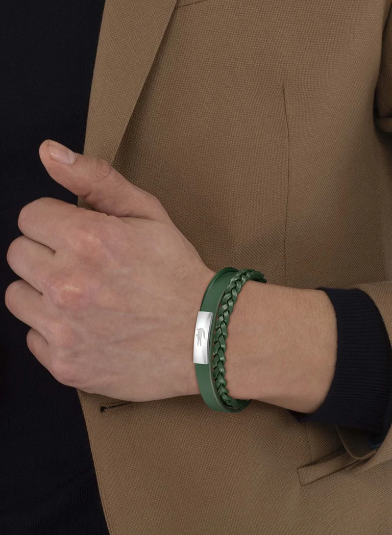 لاكوست Lacoste Men's Green Leather Bracelet - 2040319