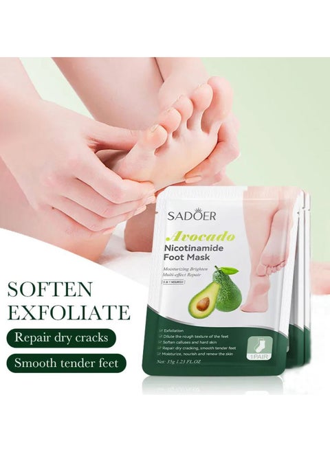 Pack Of 3 Avocado Nicotinamide Foot Mask Moisturizing Brighten Multi-effect Repair Dry Cracks and Makes Smooth Tender Feet