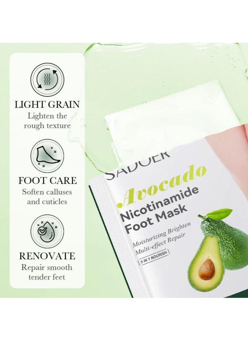 Pack Of 3 Avocado Nicotinamide Foot Mask Moisturizing Brighten Multi-effect Repair Dry Cracks and Makes Smooth Tender Feet