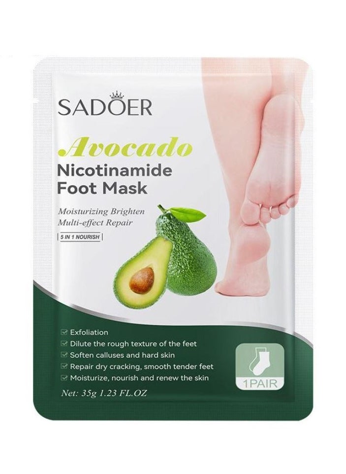 Pack Of 3 Avocado Nicotinamide Foot Mask Moisturizing Brighten Multi-effect Repair Dry Cracks and Makes Smooth Tender Feet