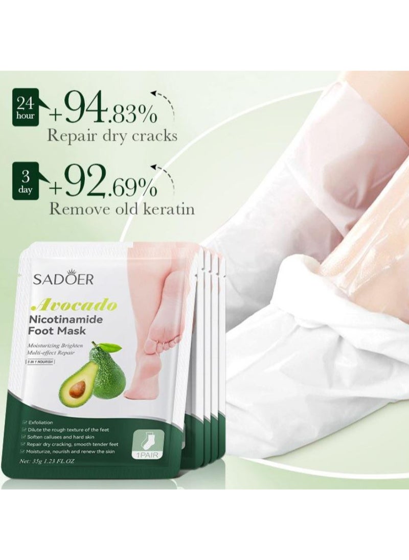 Pack Of 3 Avocado Nicotinamide Foot Mask Moisturizing Brighten Multi-effect Repair Dry Cracks and Makes Smooth Tender Feet