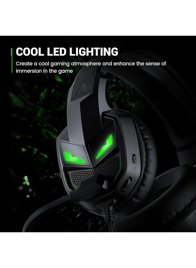 EKSA Gaming Headset For Xbox One Ps4 Pc Ps5 Mobile Devices Gaming Headset With Noise Cancelling Microphone Over Ear Comfortable Ear Pads 50 Mm Drivers Rgb Light One Key Control (Green) - Image 4