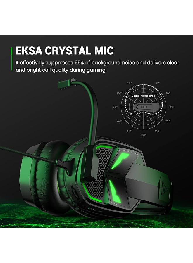 EKSA Gaming Headset For Xbox One Ps4 Pc Ps5 Mobile Devices Gaming Headset With Noise Cancelling Microphone Over Ear Comfortable Ear Pads 50 Mm Drivers Rgb Light One Key Control (Green) - Image 3