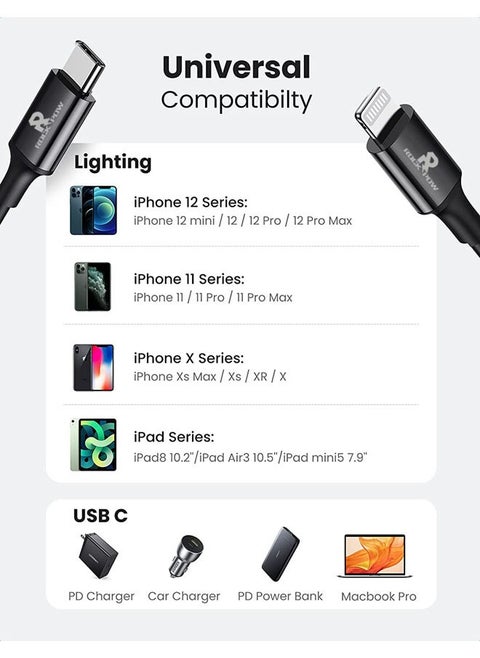 20W Fast Charging USB-C to Lightning Charging Cable (Apple MFi Certified) 1m for iPhone 14 13 13 Pro 12 Pro Max 12 11 X XS XR 8 Plus