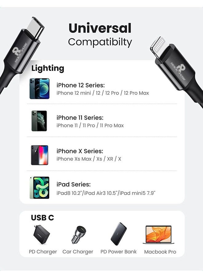 Rock Pow - 20W Fast Charging USB-C to Lightning Charging Cable (Apple MFi Certified) 1m for iPhone 14 13 13 Pro 12 Pro Max 12 11 X XS XR 8 Plus - Image 1