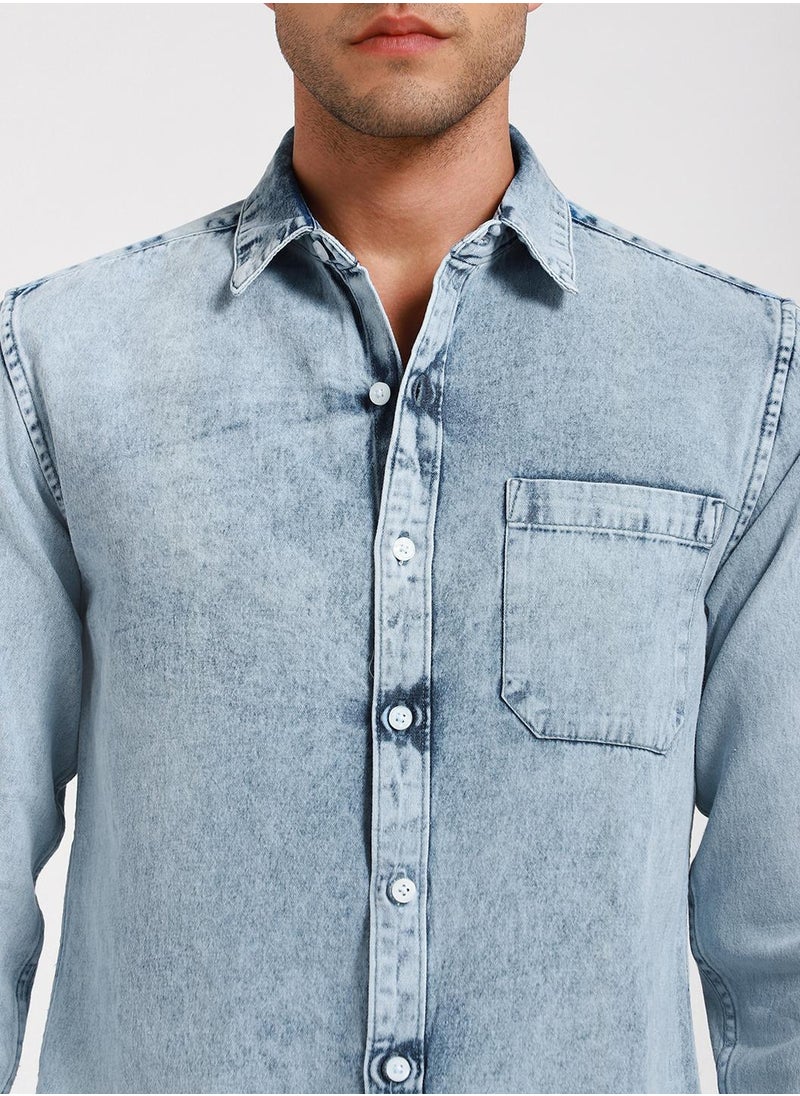 Dennis Lingo - Stylish Blue Denim Shirt for Men - Slim Fit, Durable - Image 1