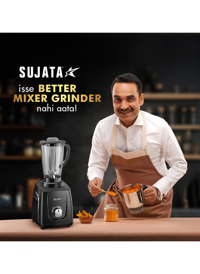 سوجاتا Sujata MG01 Mixer Grinder|1000 Watts Double Ball Bearing Motor|24000 RPM| Non-Stop 90 Mins Running|3 Jars including 1750ml Blender, 1000ml Grinder, 500ml Chutney Jar| (Black) - Image 3