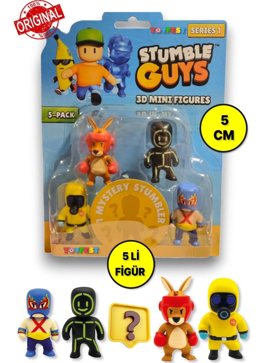 Toyfest Stumble Guys Series 1 - 3D Mini 1 I Surprise 5 Figure Set - Hazmat Luchador Boxing Roo Glowman  - Image 1