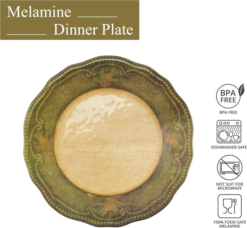 UP UPware Woodland Pinecone Melamine Dinner Plate Set Flower Shaped Plates with Beaded Edge for Main course Pasta and Salad BPAFree Dishwasher Safe Green 11 Inch Set of 6 - Image 2